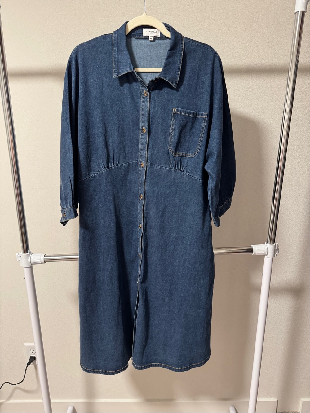 ANNIEWEAR NWOT Denim XL Blue Denim Button-Front Midi Shirt Dress Pockets